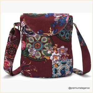 Small Canvas Crossbody Bag Boho Hobo Shoulder Bag with Adjustable Strap